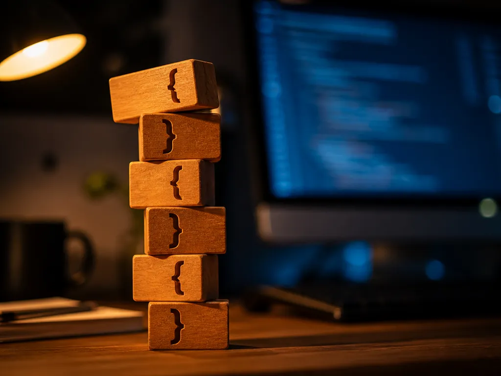 Close-up photograph of a wooden desk beside a glowing computer monitor in a dim…