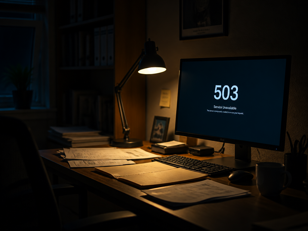 A dimly lit home office late on a Saturday evening, photographed in cinematic style…
