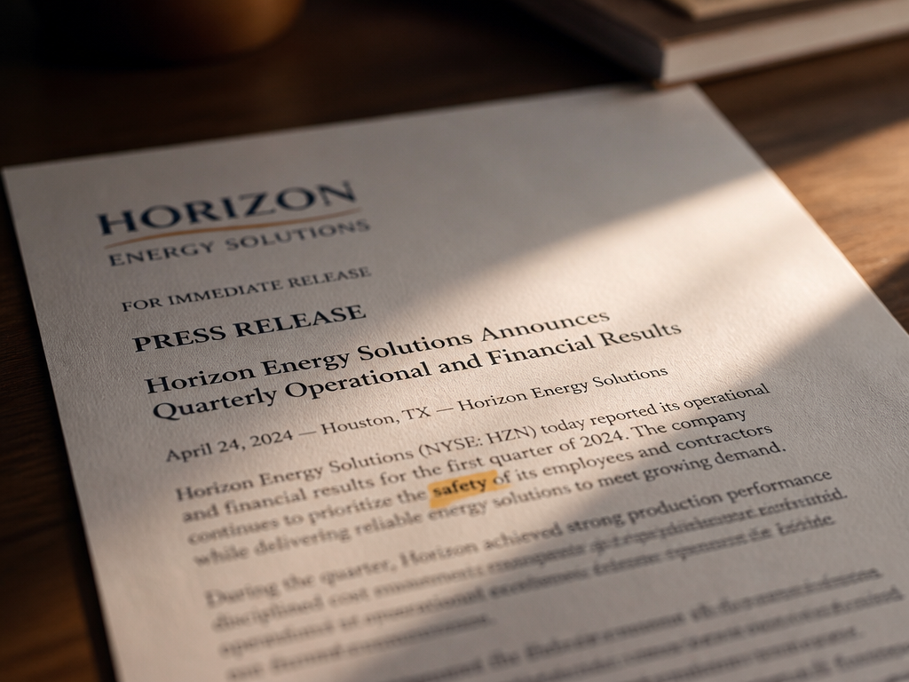 A close-up editorial photograph of a printed corporate press release lying on a dark…